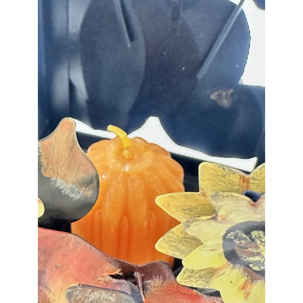 Laurie Korsgaden Fall Scarecrow Pumpkin Metal Lantern Candle Holder Folk Art